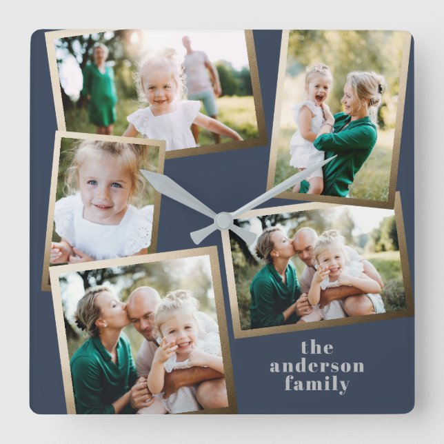 Modern snyggt för flera fotofamiljers heminkräktar fyrkantig klocka (Framsida)