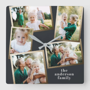 Modern snyggt för flera fotofamiljers heminkräktar fyrkantig klocka