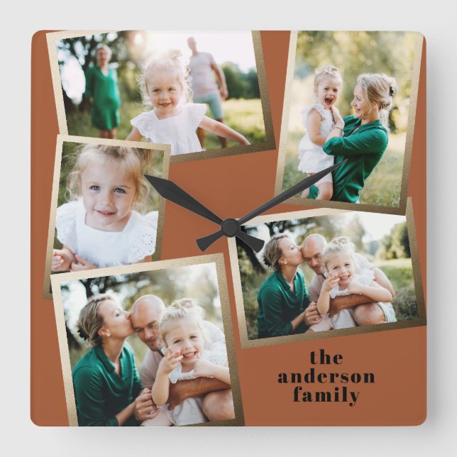 Modern snyggt för flera fotofamiljers heminkräktar fyrkantig klocka (Framsida)