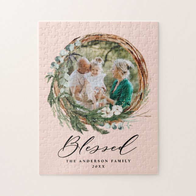 Modern snyggt för krans av blad, utsmält skript pussel (Vertikal)