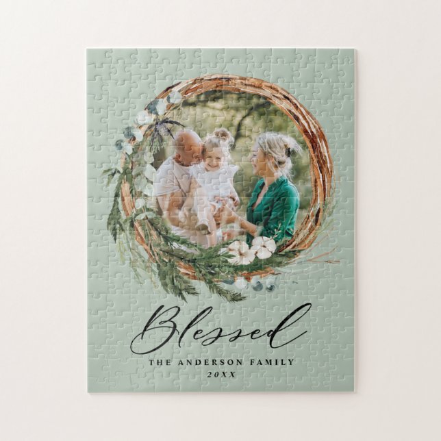 Modern snyggt för krans av blad, utsmält skript pussel (Vertikal)