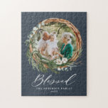 Modern snyggt för krans av blad, utsmält skript pussel<br><div class="desc">Modern minsta folieutandning,  välsignad snyggt-skript Fotogåva. Hand målade eukalyptus,  minimalt löv och modern rustik kratandning ge är en lyxartad känsla. I klassade gröntar,   och grå.</div>