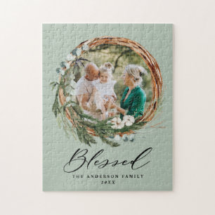 Modern snyggt för krans av bladkrans med välsignat pussel