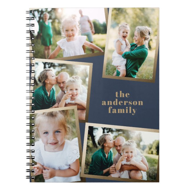 Modern snyggt för multifotofamilj i guld anteckningsbok (Framsidan)
