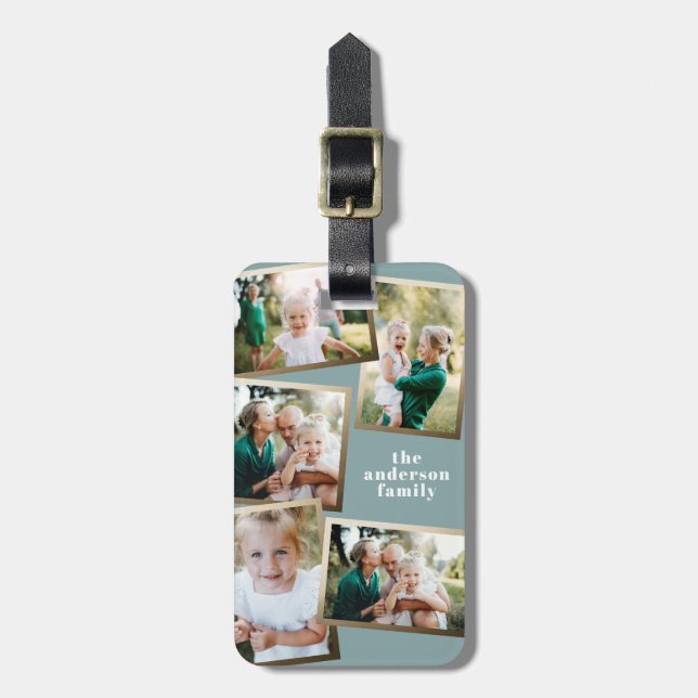 Modern snyggt för multifotofamilj i guld bagagebricka (Vertikal Framsida)