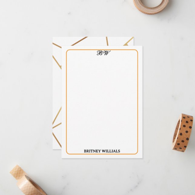 Modern Snyggt Geometric Linjer Monogram Stationery Anteckningskort (Fram/Back In Situ)