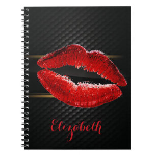 Modern Snyggt Glitter Red Läppar,SvartPersonlig Anteckningsbok