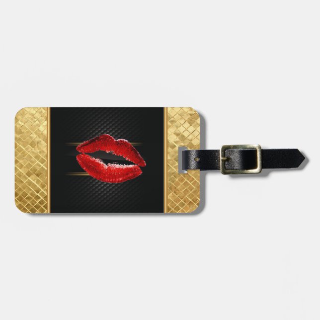 Modern Snyggt Glitter Red Läppar,SvartPersonlig Bagagebricka (Horisontell Framsida)