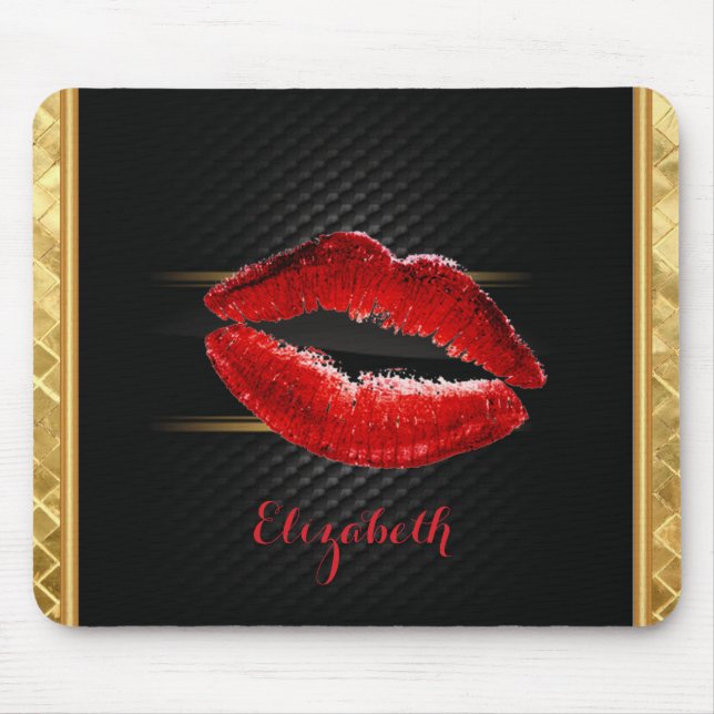 Modern Snyggt Glitter Red Läppar,SvartPersonlig Musmatta (Framsidan)