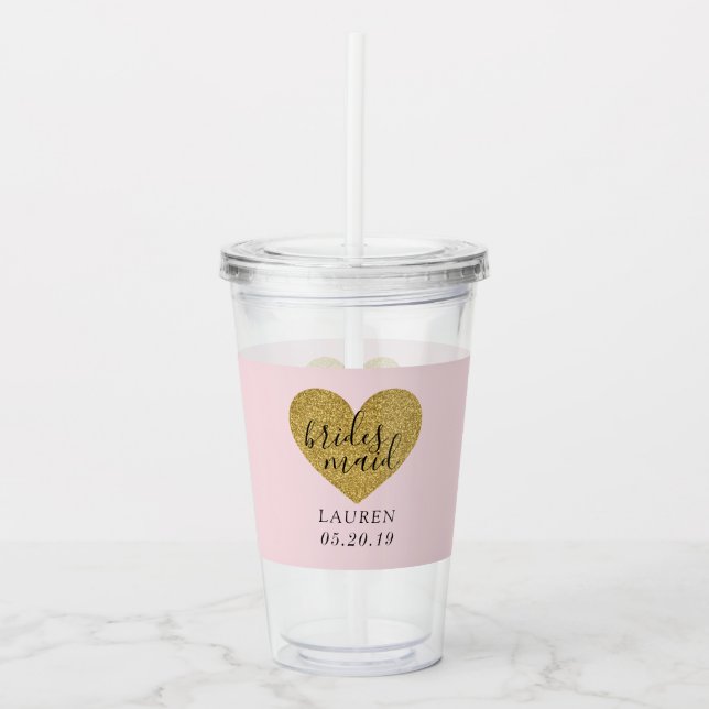 Modern Snyggt Guld Heart Personlig Bridesmaid Take Away Mugg (Framsida)