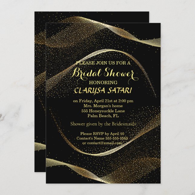 Modern, Snyggt Guld och svart Möhippa Inbjudningar (Fram/baksida)