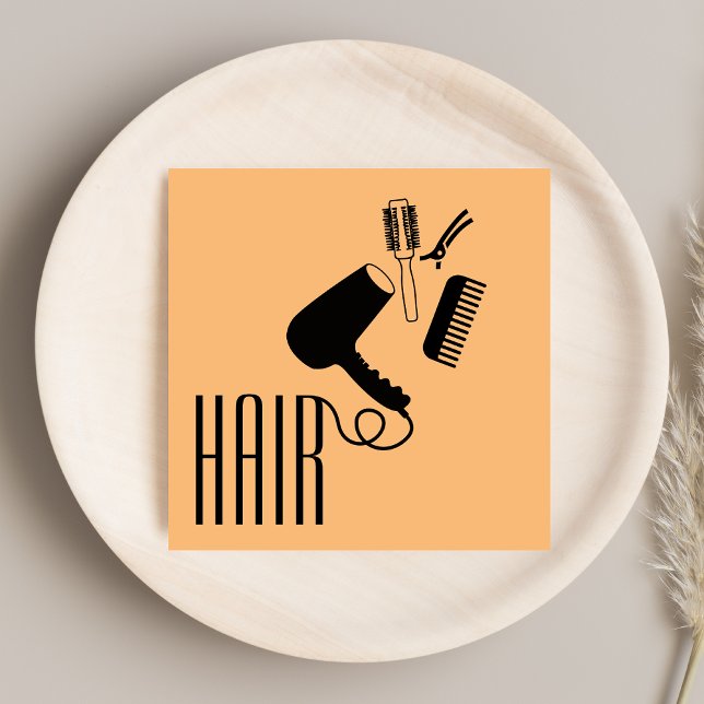 Modern Snyggt Hair Stylist Black & Orange Fyrkantigt Visitkort (Skapare uppladdad)