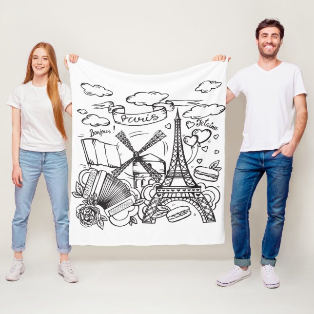 Modern snyggt hand plockade Eiffel Torn Paris Whit Fleecefilt (På plats)