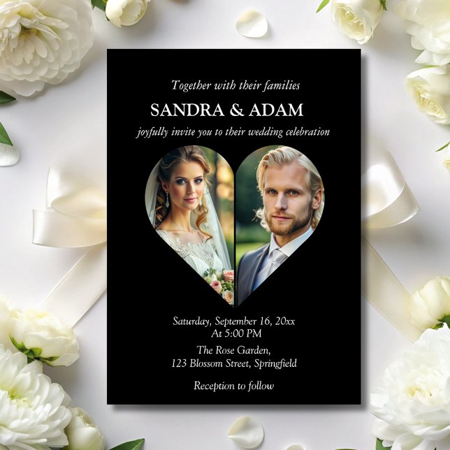 Modern Snyggt hjärta Photo chic bröllop Inbjudningar (Skapare uppladdad)