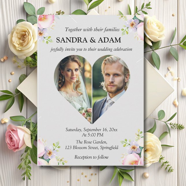 Modern Snyggt hjärta Photo chic bröllop Inbjudningar (Skapare uppladdad)