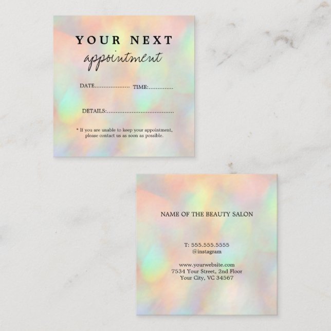 Modern Snyggt HoloGraph Beauty Salon Tidsbeställning Kort (Fram/baksida)