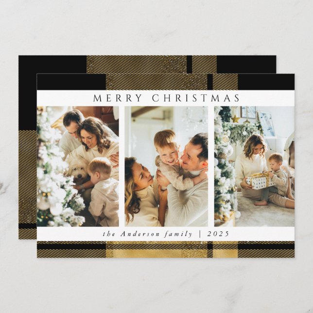 Modern Snyggt jul Guld Play Photo Collage Julkort (Fram/baksida)