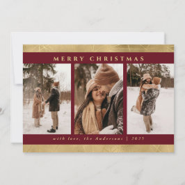 Modern Snyggt Jul Red & Faux Guld Photo Julkort