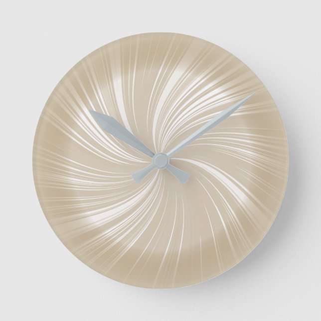Modern Snyggt Light Brown Radiant Twirl Mönster Rund Klocka (Framsida)