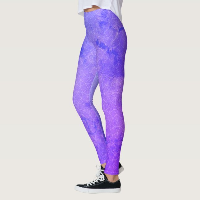 Modern Snyggt Lila Blue Grungy Geometric Leggings (Vänster)