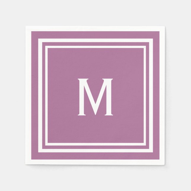 Modern Snyggt Mauve Anpassningsbar Monogram Pappersservett (Framsidan)