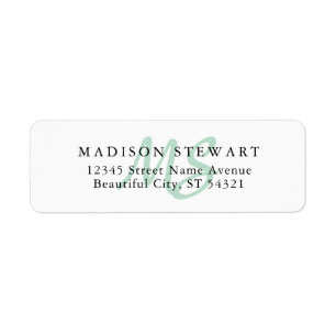 Modern Snyggt Mint Grönt Push Script Monogram Returadress Etikett