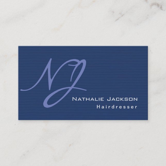 Modern Snyggt Monogram Blue Struktur Hairdresser Visitkort (Framsida)
