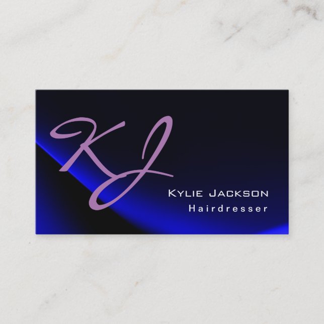Modern Snyggt Monogram Blue Trendig Hairdresser Visitkort (Framsida)
