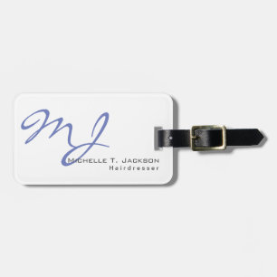 Modern Snyggt Monogram Blue White Hairdresser Bagagebricka