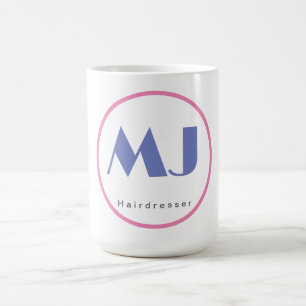 Modern Snyggt Monogram Blue White Hairdresser Kaffemugg