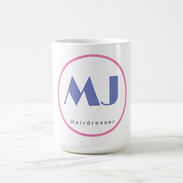 Modern Snyggt Monogram Blue White Hairdresser Kaffemugg (Center)