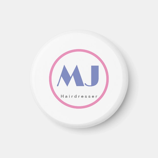 Modern Snyggt Monogram Blue White Hairdresser Magnet (Framsidan)