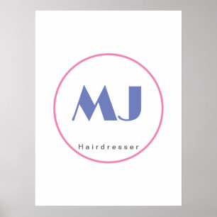 Modern Snyggt Monogram Blue White Hairdresser Poster