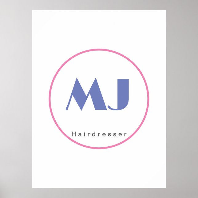 Modern Snyggt Monogram Blue White Hairdresser Poster (Framsidan)