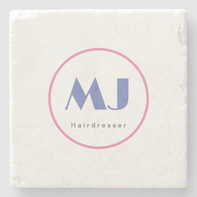 Modern Snyggt Monogram Blue White Hairdresser Stenunderlägg (Framsidan)