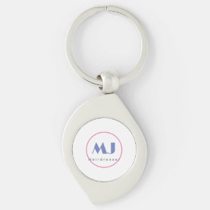 Modern Snyggt Monogram Blue White Hairdresser Swirl Silverfärgad Nyckelring