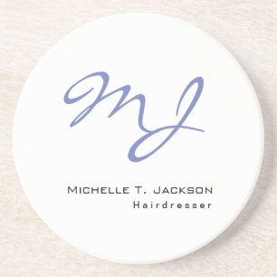 Modern Snyggt Monogram Blue White Hairdresser Underlägg
