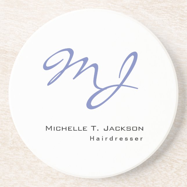 Modern Snyggt Monogram Blue White Hairdresser Underlägg (Framsidan)