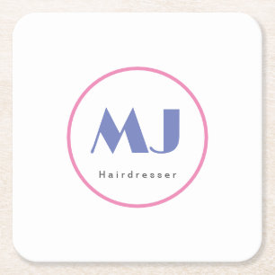 Modern Snyggt Monogram Blue White Hairdresser Underlägg Papper Kvadrat