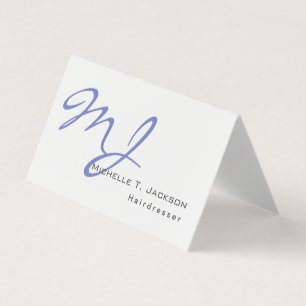 Modern Snyggt Monogram Blue White Hairdresser Visitkort