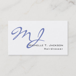 Modern Snyggt Monogram Blue White Hairdresser Visitkort