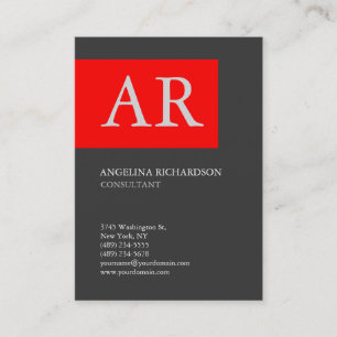 Modern Snyggt Monogram Elegant Plain Grått Red Visitkort