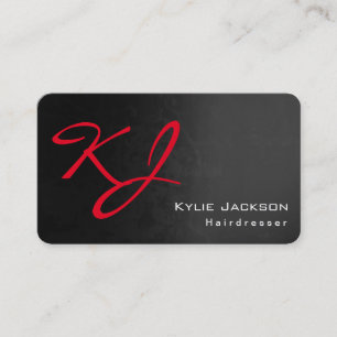 Modern Snyggt Monogram Grått Red Hairdresser Visitkort