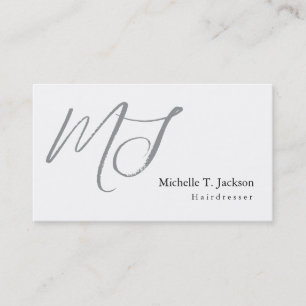 Modern Snyggt Monogram Grått White Hairdresser Visitkort