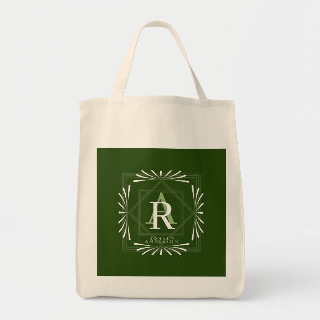 Modern Snyggt Monogram-Grönt Tygkasse (Framsidan)