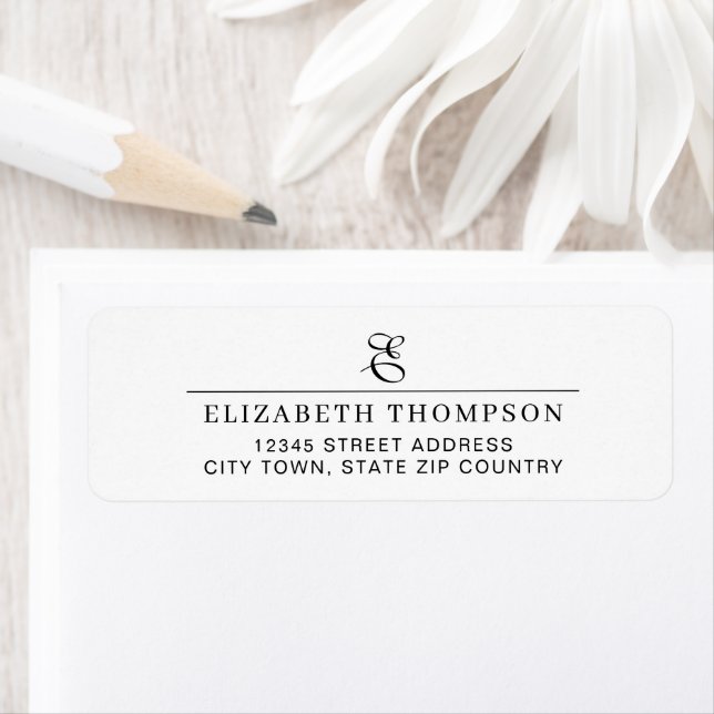 Modern Snyggt Monogram Namn Adress Returadress Etikett (Insitu)