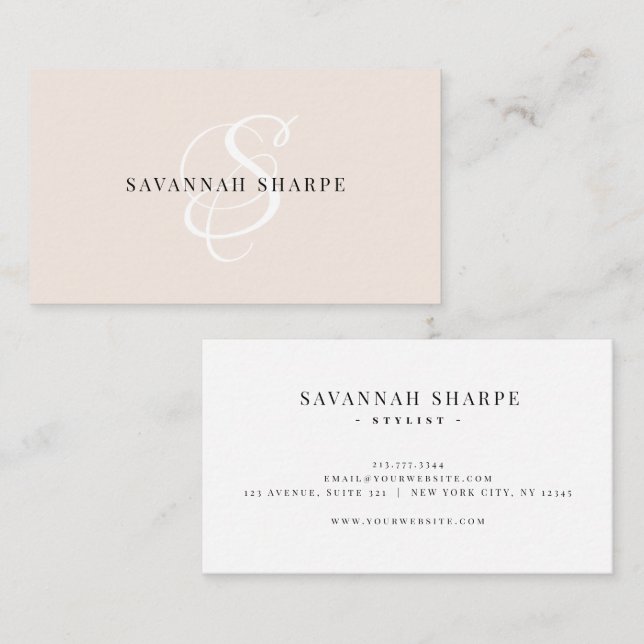 Modern Snyggt Monogram Professionell Peach Visitkort (Fram/baksida)