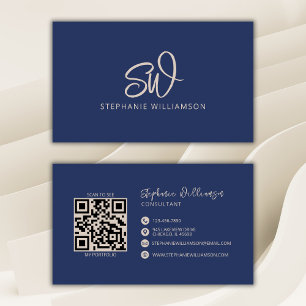 Modern Snyggt Monogram QR-kod Minimal marin Visitkort