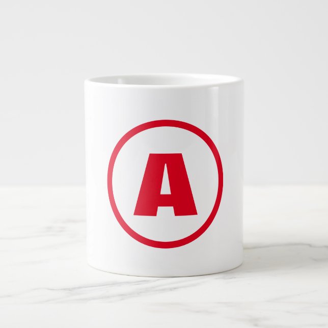 Modern Snyggt Monogram Red Initial Brev White Jumbo Mugg (Framsidan)