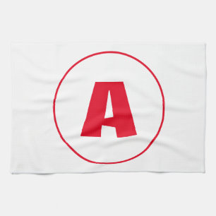 Modern Snyggt Monogram Red Initial Brev White Kökshandduk